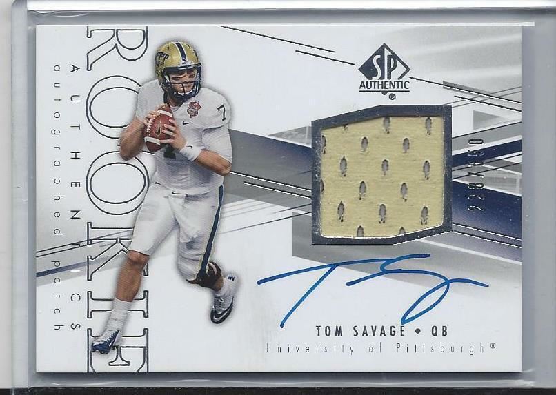 TOM SAVAGE 2014 SP AUTHENTIC RPA ON CARD TEXANS PITT PANTHERS PATCH AUTO RC /550