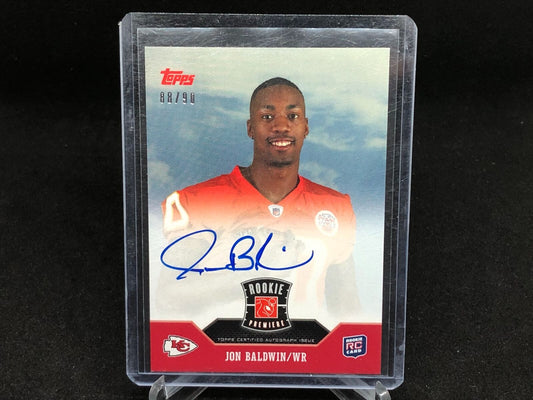 JON BALDWIN 2011 TOPPS ROOKIE PREMIERE ON CARD AUTO RC #D 88/90