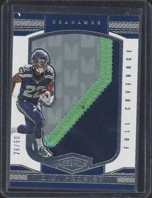 C.J. PROSISE 2016 PLATES & PATCHES FULL COVERAGE JUMBO 3 COLOR PATCH RC #D 26/50