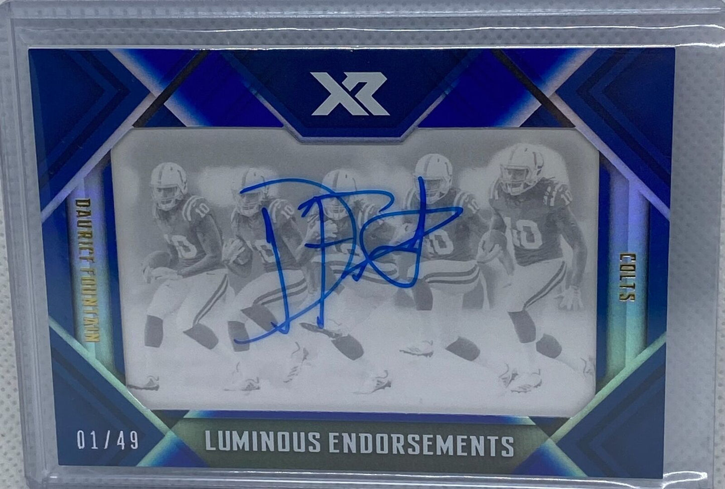 DAURICE FOUNTAIN 2018 PANINI XR LUMINOUS BLUE ON CARD AUTO RC #D 1/49