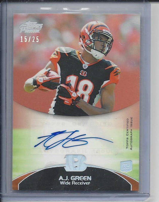 A.J. GREEN 2011 TOPPS PRIME SILVER RAINBOW HOLOFOIL ROOKIE AUTO RC #D 15/25