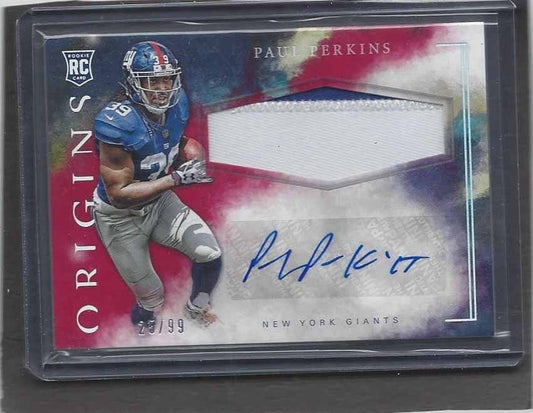 PAUL PERKINS 2016 PANINI ORIGINS RED RPA GIANTS ROOKIE PATCH AUTO RC #D 25/99