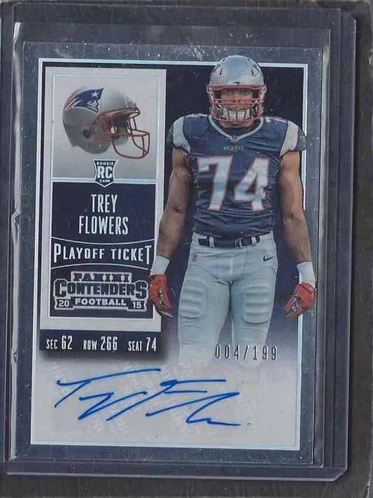 TREY FLOWERS 2015 PANINI CONTENDERS PLAYOFF TICKET PATRIOTS AUTO RC #D 4/199
