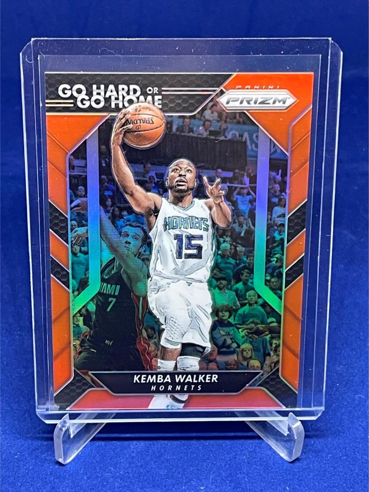 KEMBA WALKER 2016-17 PANINI PRIZM GO HARD OR GO HOME ORANGE PRIZM #D 18/49
