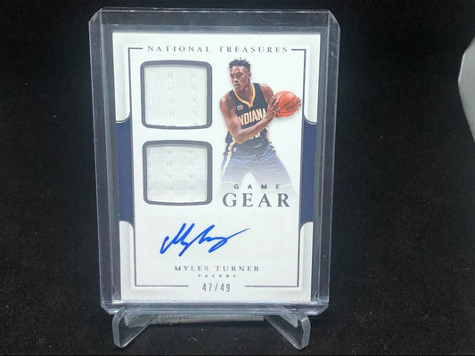 MYLES TURNER 2016-17 NATIONAL TREASURES GAME GEAR DUAL JERSEY AUTO #D 47/49