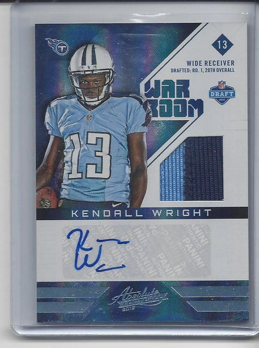 KENDALL WRIGHT 2012 ABSOLUTE WAR ROOM PLATINUM 2 COLOR ROOKIE PATCH AUTO RC /25