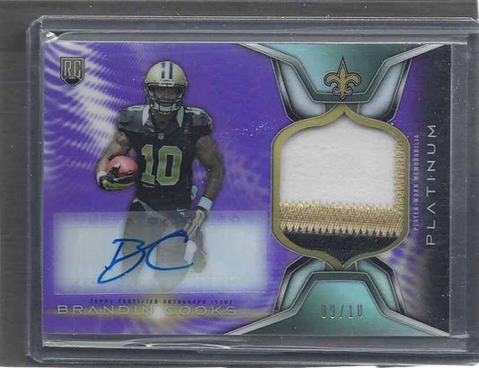 BRANDIN COOKS 2014 TOPPS PLATINUM PURPLE REFRACTOR RPA PATCH AUTO RC #D 9/10
