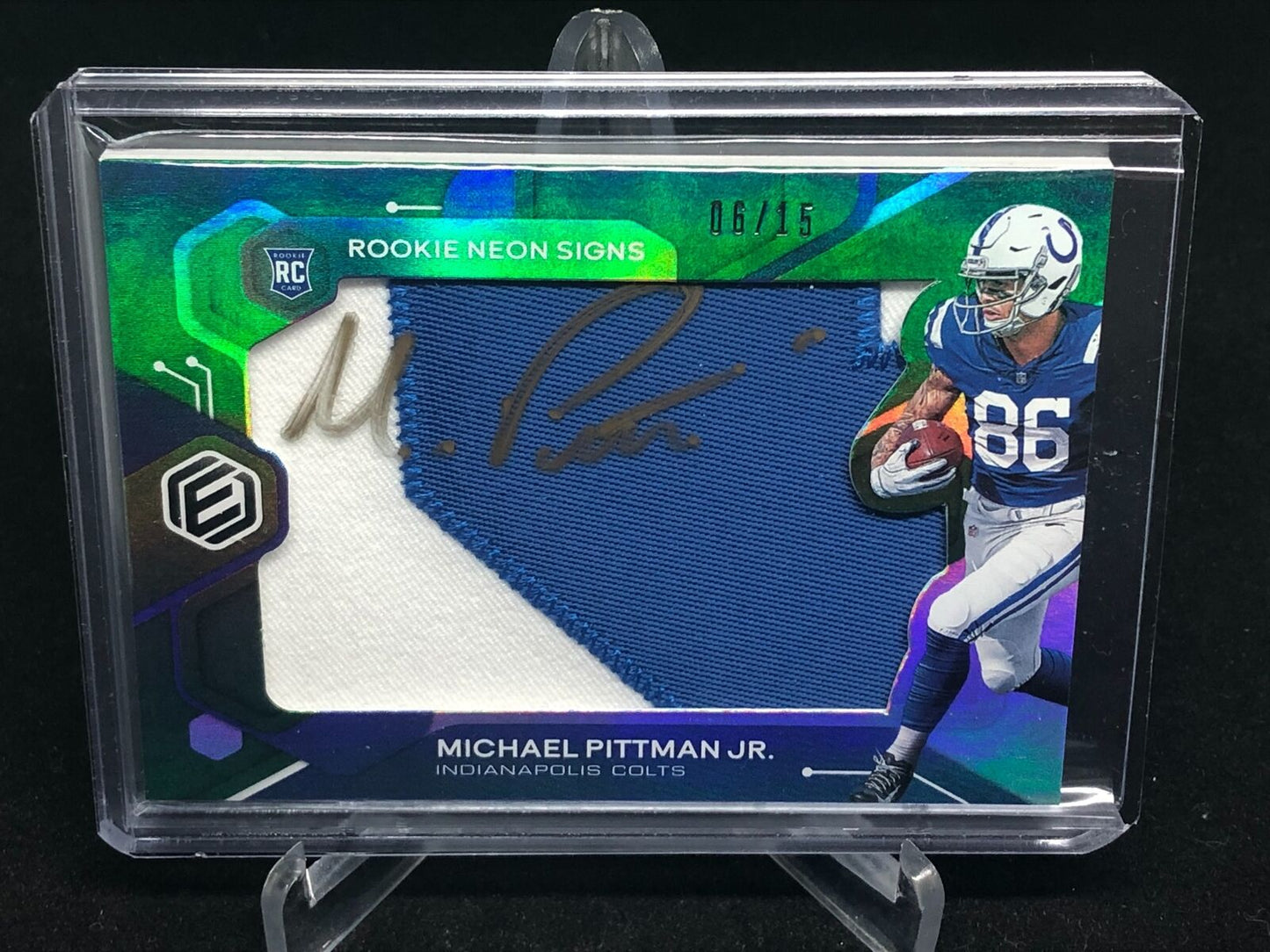 MICHAEL PITTMAN JR 2020 ELEMENTS NEON SIGNS GREEN JUMBO PATCH AUTO RC #D 6/15