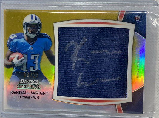 KENDALL WRIGHT 2012 BOWMAN STERLING GOLD REFRACTOR JUMBO JERSEY AUTO RC #D 3/25