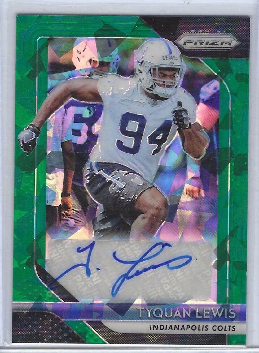 TYQUAN LEWIS 2018 PANINI PRIZM GREEN CRACKED ICE PRIZMS ROOKIE AUTO RC #D /75