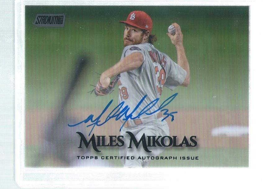 MILES MIKOLAS 2019 TOPPS STADIUM CLUB BLACK ON CARD AUTO #D 4/25