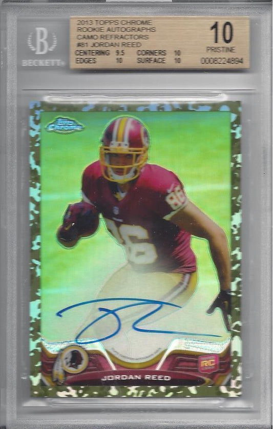 JORDAN REED 2013 TOPPS CHROME CAMO REFRACTOR AUTO RC /99 BGS 10 w/ 10 AU POP 1/1