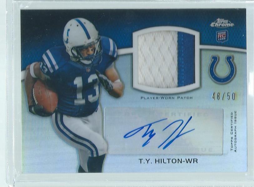 TY HILTON 2012 TOPPS CHROME RPA REFRACTOR 2 COLOR PATCH AUTO RC #D 48/50