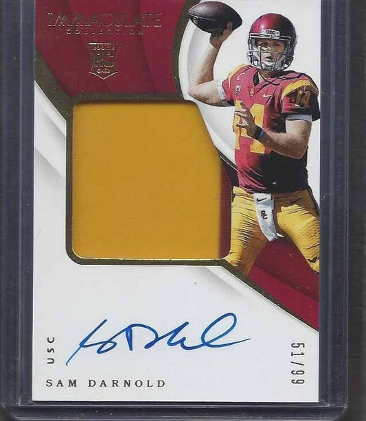 SAM DARNOLD 2018 IMMACULATE COLLECTION 2 COLOR JUMBO PATCH ON CARD AUTO RC /99
