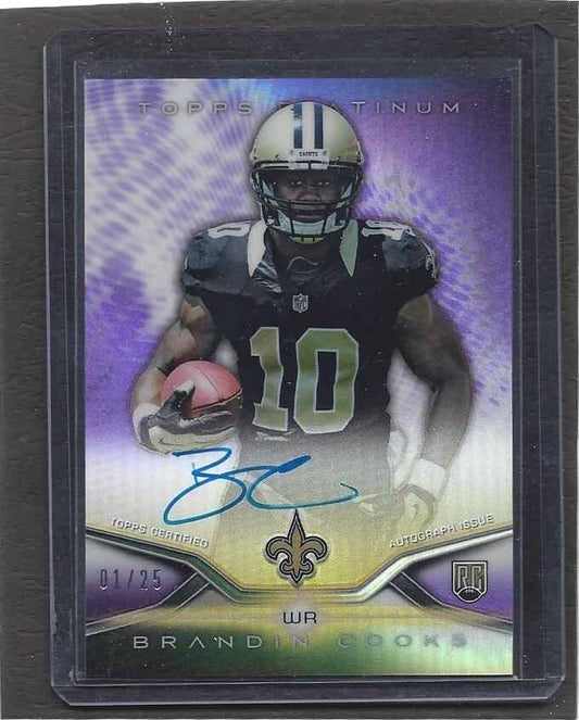 BRANDIN COOKS 2014 TOPPS PLATINUM PURPLE REFRACTOR ONCARD ROOKIE AUTO RC #D 1/25