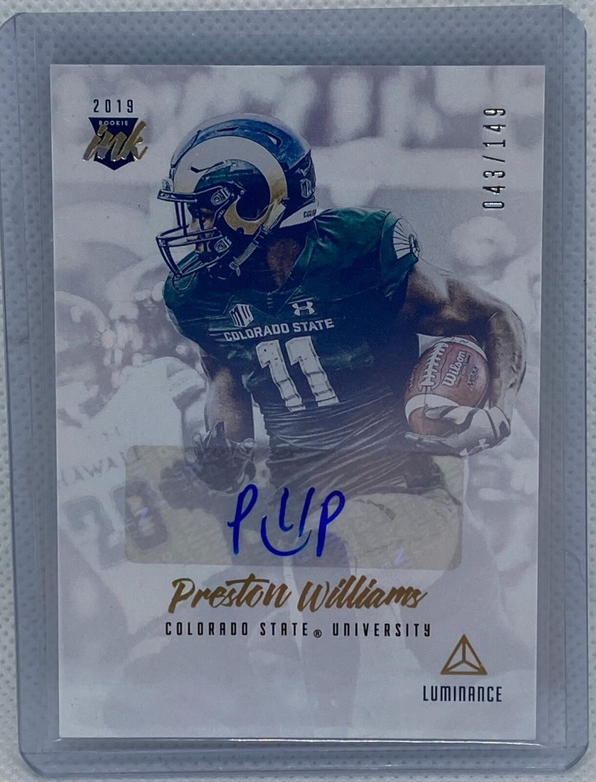 PRESTON WILLIAMS 2019 PANINI LUMINANCE ROOKIE INK AUTO RC #D 043/149