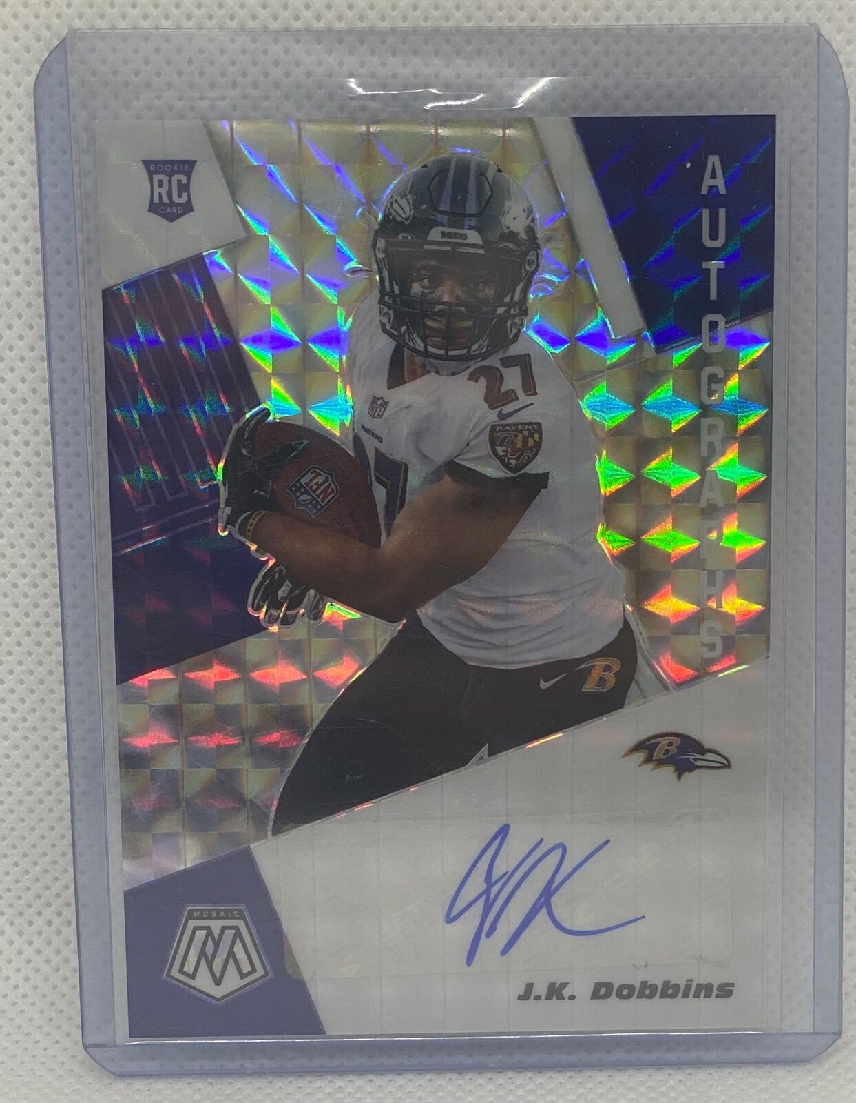 J.K. DOBBINS 2020 PANINI MOSAIC ROOKIE PRIZM AUTO RC #23