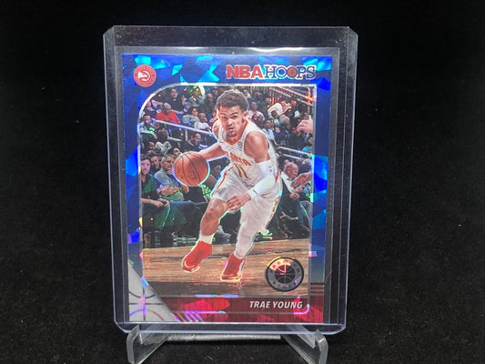 TRAE YOUNG 2019-20 PANINI HOOPS PREMIUM STOCK BLUE CRACKED ICE PRIZM # 1