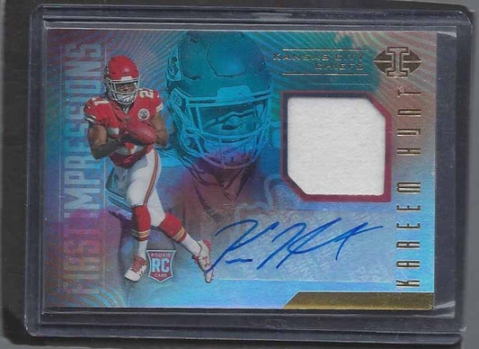 KAREEM HUNT 2017 PANINI ILLUSIONS FIRST IMPRESSIONS CHIEFS JERSEY AUTO RC #123