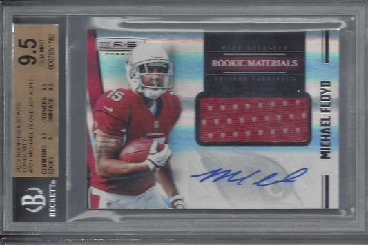MICHAEL FLOYD 2012 ROOKIES & STARS LONGEVITY JERSEY AUTO RC /15 BGS 9.5 POP 1/1