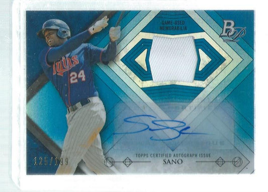 MIGUEL SANO 2014 BOWMAN PLATINUM JERSEY AUTO BLUE REFRACTOR PROSPECT #D 125/199