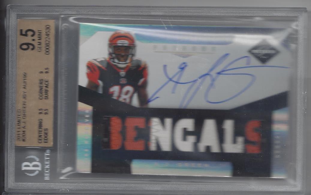 A.J. GREEN 2011 LIMITED PHENOMS 3 COLOR PATCH AUTO RC #D 85/199 BGS 9.5 POP 2
