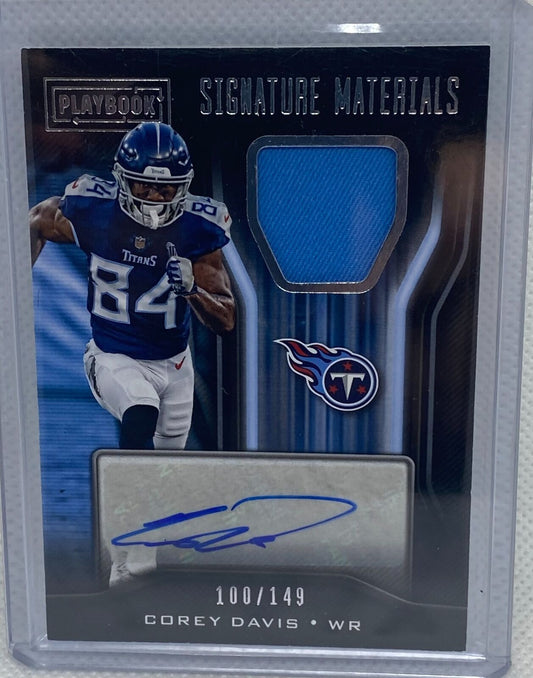 COREY DAVIS 2018 PANINI PLAYBOOK SIGNATURE MATERIALS JERSEY AUTO #D 100/149
