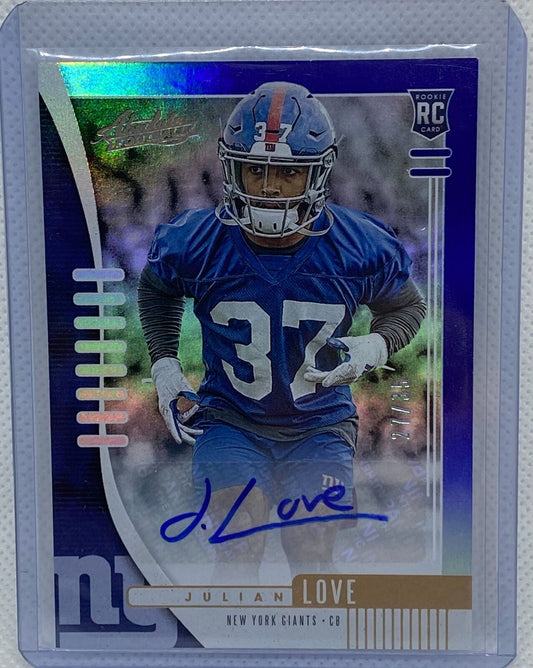 JULIAN LOVE 2019 ABSOLUTE GIANTS BLUE ROOKIE AUTO RC #D 27/35