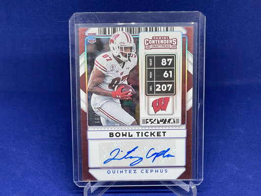 QUINTEZ CEPHUS 2020 PANINI CONTENDERS DRAFT PICKS BOWL TICKET AUTO RC #D 55/99