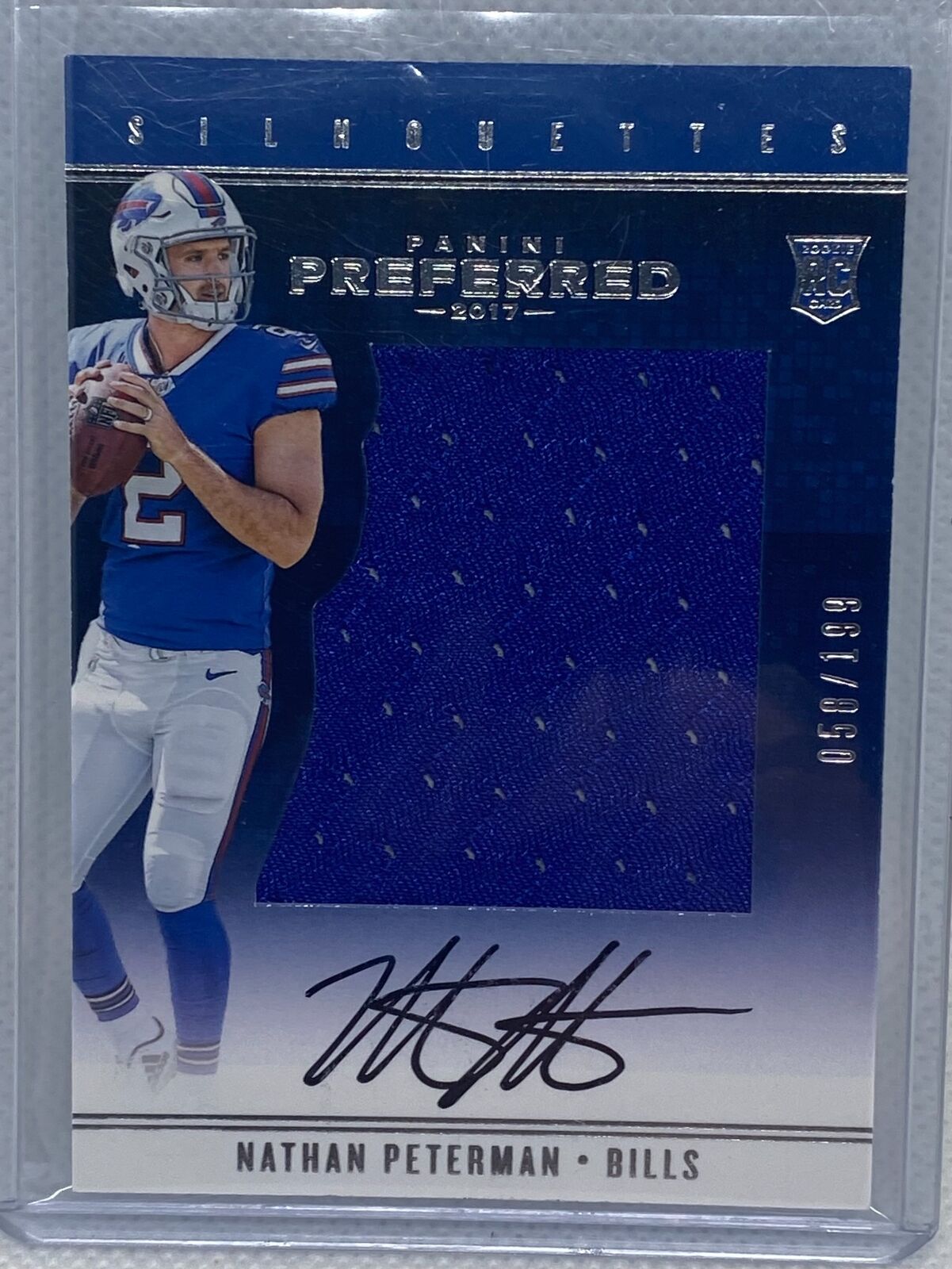 NATHAN PETERMAN 2017 PANINI PREFERRED SILHOUETTES JERSEY ON CARD AUTO RC #D /199