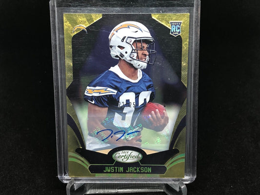 JUSTIN JACKSON 2018 PANINI CERTIFIED GOLD AUTO RC #D 22/25