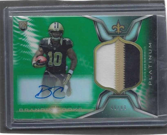 BRANDIN COOKS 2014 TOPPS PLATINUM GREEN REFRACTOR RPA PATCH AUTO RC #D 49/99