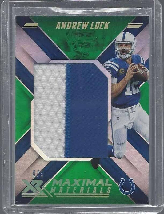 ANDREW LUCK 2018 PANINI XR MAXIMAL GREEN JUMBO 2 COLOR COLTS PATCH #D 4/5