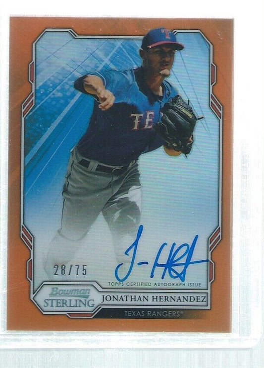 JONATHAN HERNANDEZ 2019 BOWMAN STERLING ON CARD AUTO ORANGE REFRACTOR #D 28/75
