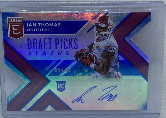 IAN THOMAS 2018 PANINI ELITE DRAFT PICKS COLLEGIATE BLUE DIE CUT AUTO RC #D /25