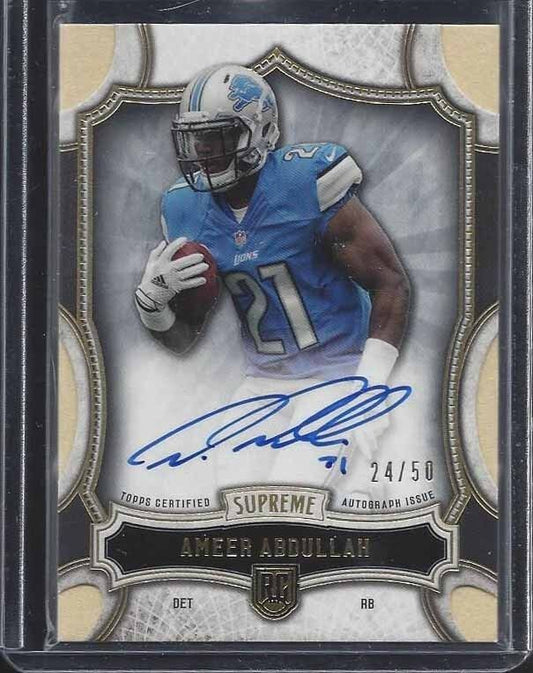 AMEER ABDULLAH 2015 TOPPS SUPREME GOLD LIONS ON CARD ROOKIE AUTO RC #D 24/50