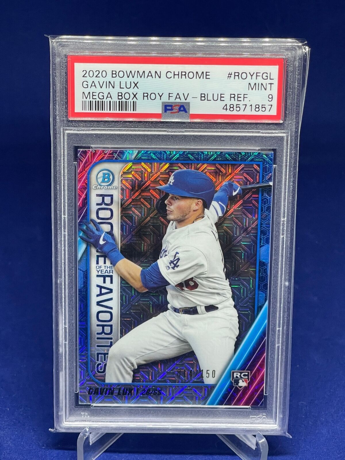 GAVIN LUX 2020 BOWMAN CHROME ROY FAVORITES BLUE REFRACTOR RC #D 14/150 RC PSA 9