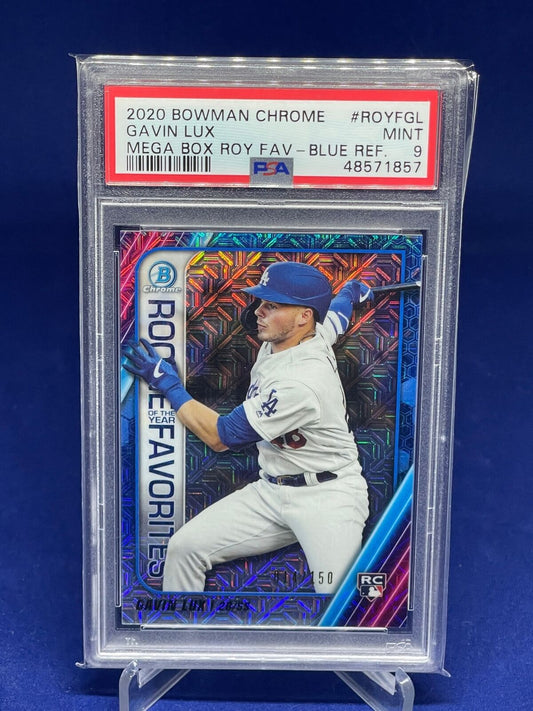 GAVIN LUX 2020 BOWMAN CHROME ROY FAVORITES BLUE REFRACTOR RC #D 14/150 RC PSA 9