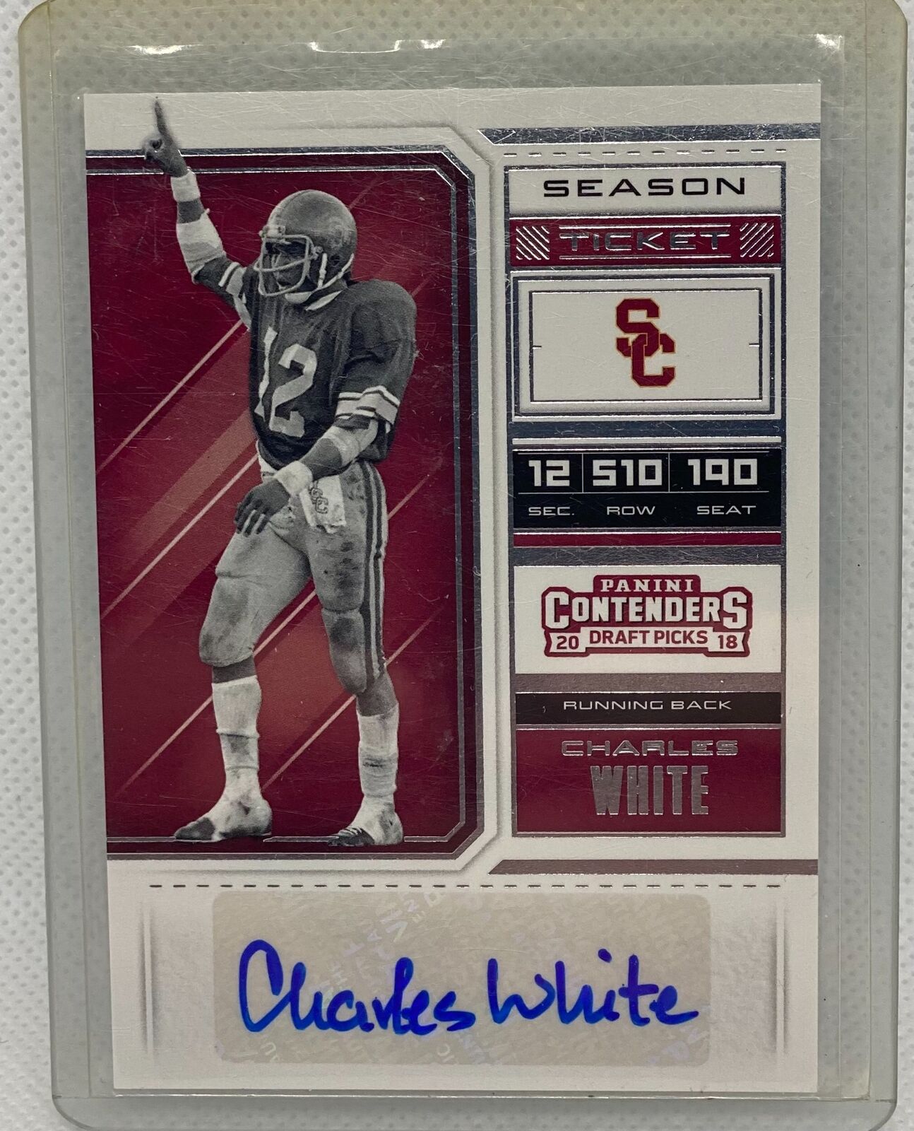 CHARLES WHITE 2018 PANINI CONTENDERS DRAFT PICKS SEASON TICKET AUTO RC #16