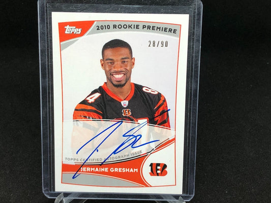 JERMAINE GRESHAM 2010 TOPPS ROOKIE PREMIERE ON CARD AUTO RC #D 28/90