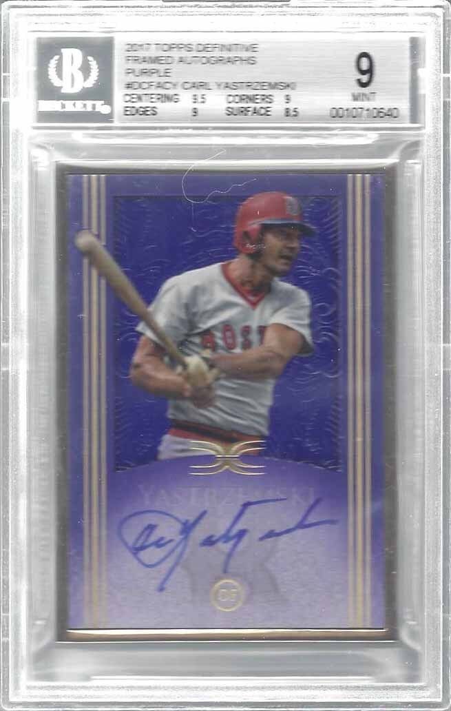 CARL YASTRZEMSKI 2017 TOPPS DEFINITIVE FRAMED PURPLE AUTO /10 BSG 9 10AU POP 1/1