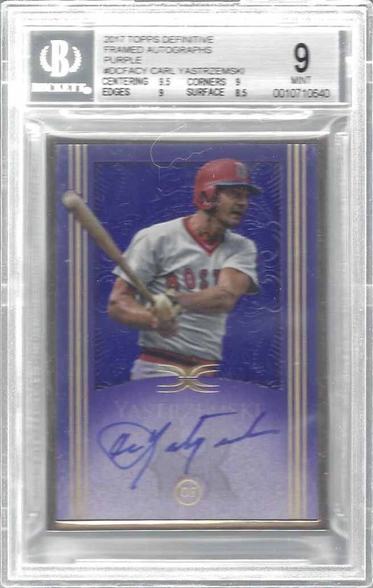 CARL YASTRZEMSKI 2017 TOPPS DEFINITIVE FRAMED PURPLE AUTO /10 BSG 9 10AU POP 1/1