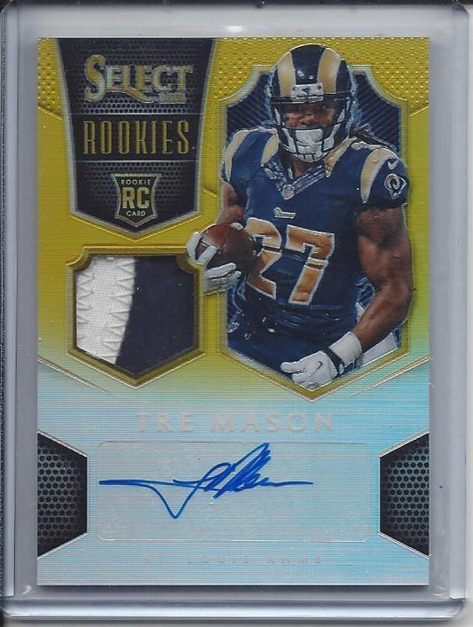 TRE MASON 2014 SELECT ROOKIES GOLD PRIZM REFRACTOR 2 COLOR PATCH AUTO RC #D 1/10