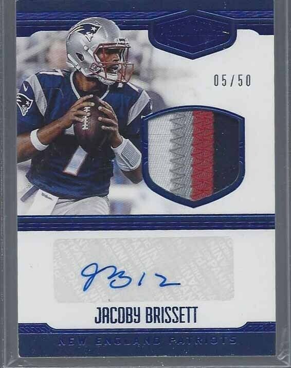 JACOBY BRISSETT 2016 PLATES & PATCHES BLUE RPA ROOKIE PATCH AUTO RC #D 5/50