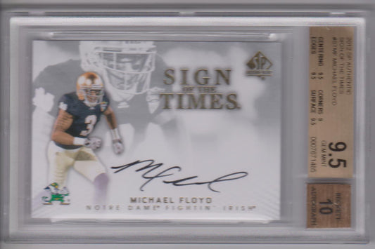 MICHAEL FLOYD 2012 SP AUTHENTIC SIGN OF THE TIMES ON CARD AUTO RC BGS 9.5 10 AU