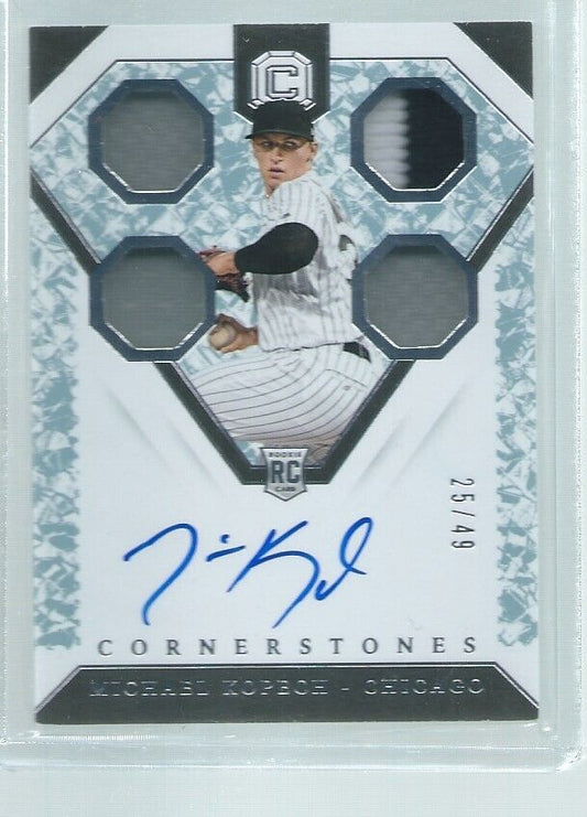 MICHAEL KOPECH 2019 CORNERSTONES QUAD PATCH ON CARD AUTO ROOKIE RC #D 25/49