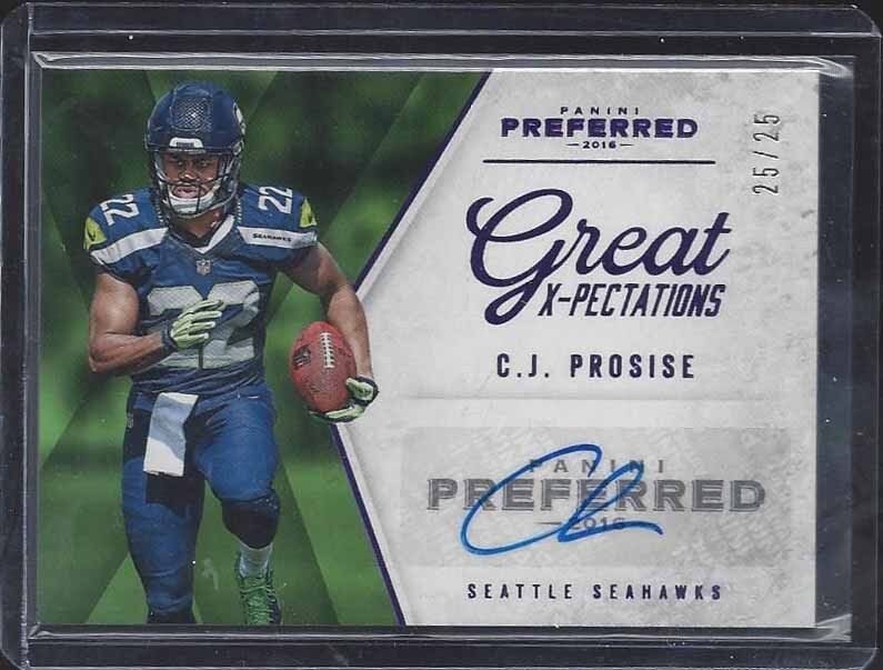 C.J. PROSISE 2016 PREFERRED GREAT X-PECTATIONS PURPLE ROOKIE AUTO RC #D 25/25