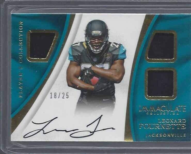 LEONARD FOURNETTE 2017 IMMACULATE TRIPLE JERSEY ON CARD AUTO RC #D 18/25