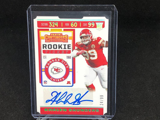 KHALEN SAUNDERS 2019 CONTENDERS DIE CUT ROOKIE TICKET STUB AUTO RC #D 24/99
