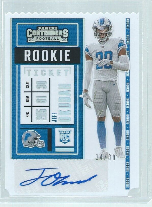 JEFF OKUDAH 2020 PANINI CONTENDERS ROOKIE TICKET STUB DIE CUT AUTO RC #D 14/30